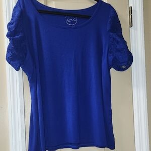 INC International Concepts Royal Blue lace Puff Sleeve Ruffled Blouse